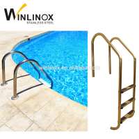 Golden mirror stainless steel swimming pool step ladder with safety rail